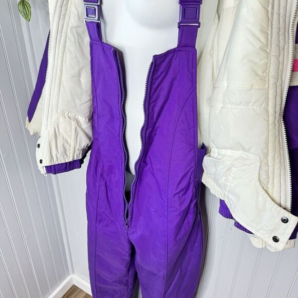 Vintage Sz M 10/12 Purple White Ski Suit Jacket Overall Pants 80s St John’s Bay - Picture 10 of 16